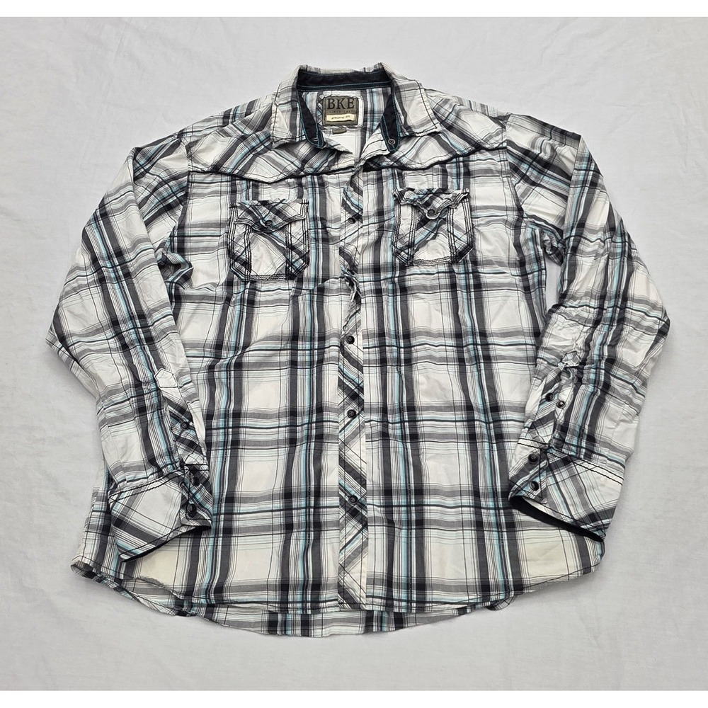 BKE Men's Athletic Fit Multicolor Plaid 100% Cotton Pearl Snap Button Size‎ XL